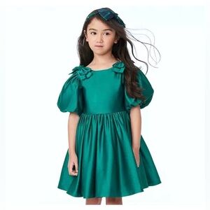 Janie & Jack The Satin Holiday Dress Emerald Green | Toddler 18-24m